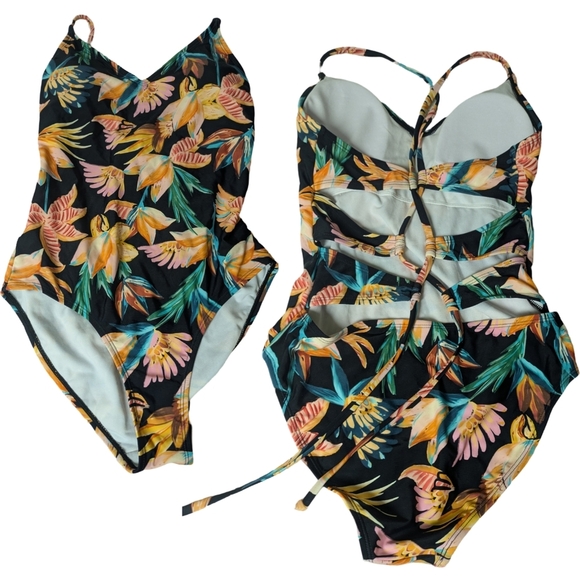 Quintsoul* Birds of Paradise One Piece lace up back NWOT Size Small* - Picture 1 of 12